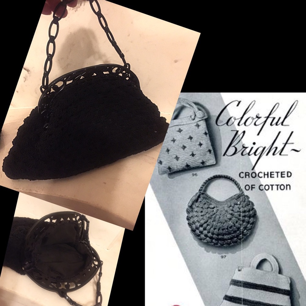 1950s Unique Vintage Black Crochet Clutch Bag♥️ - Picture 1 of 8